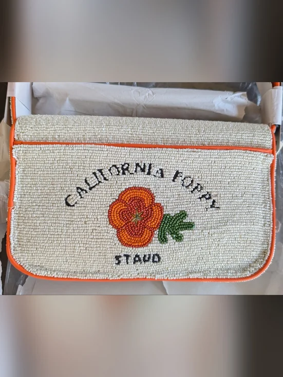 NWT STAUD TOMMY Glass Beaded Vegan Shoulder Bag - CALIFORNIA POPPY; $295 - Picture 9 of 16